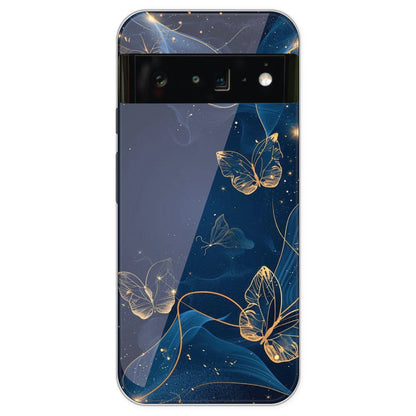 Blue With Gold Butterflies - Printed Silicone Case For Google Pixel 6 Pro