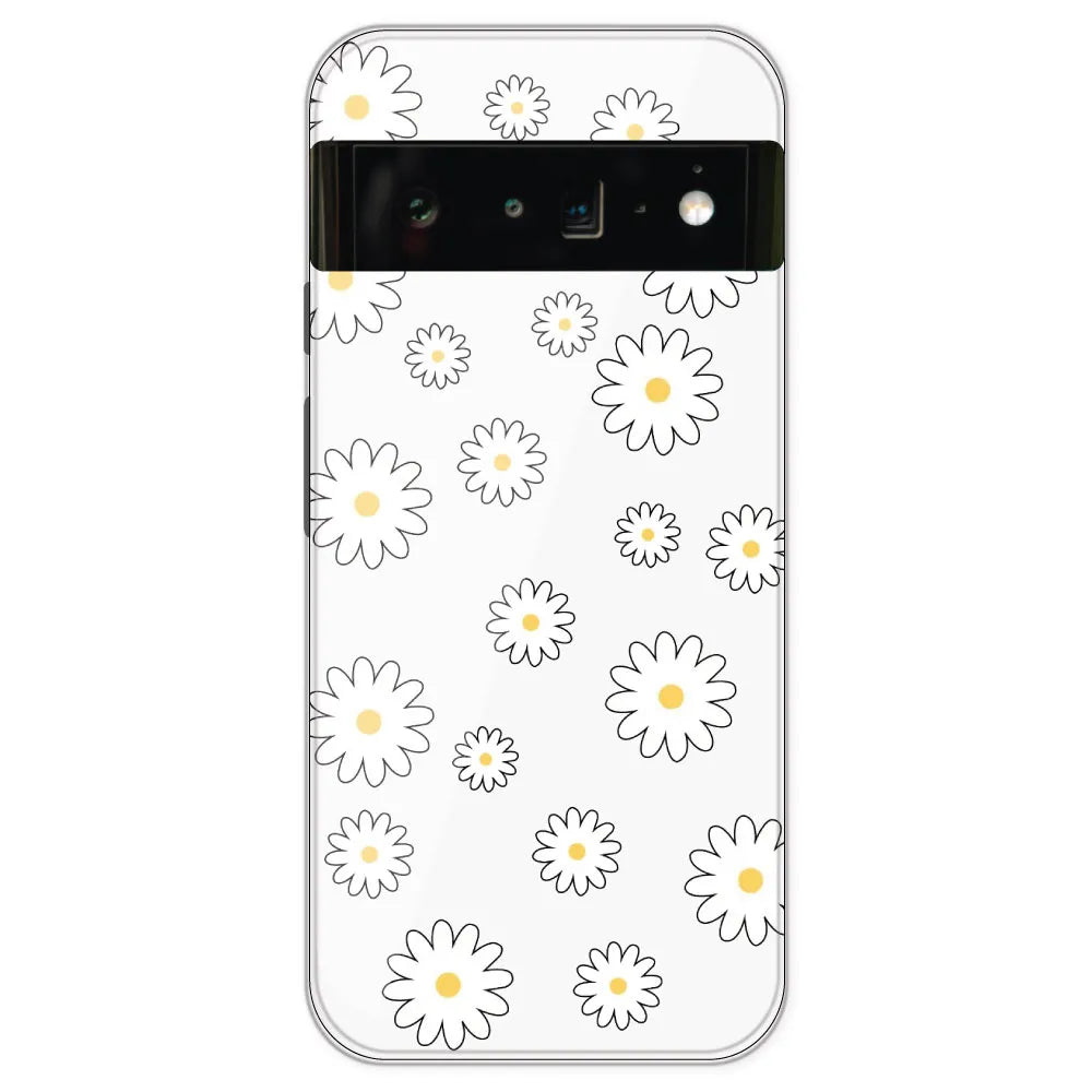 White Flowers - Clear Printed Silicone Case For Google Pixel 6 Pro