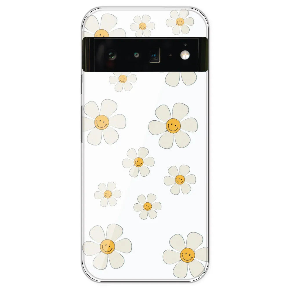 Smile Flowers - Clear Printed Silicone Case For Google Pixel 6 Pro