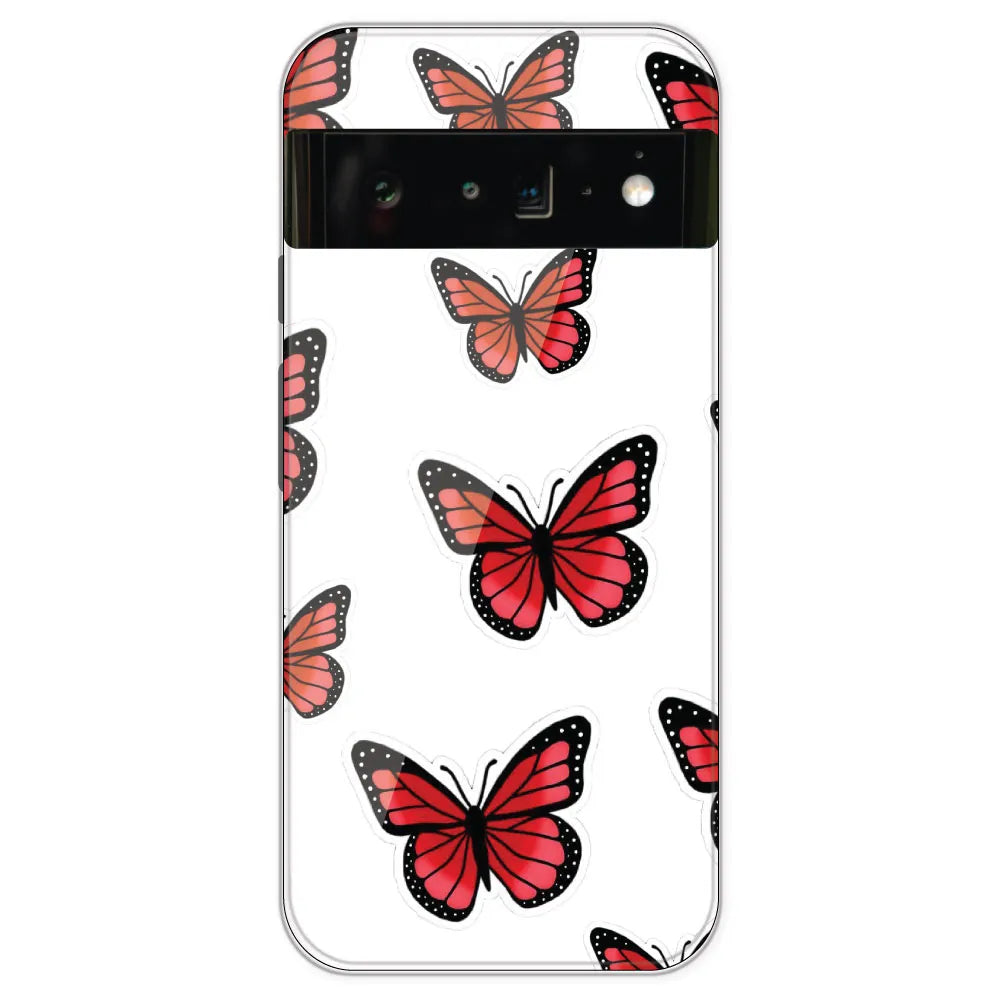 Red Butterfly - Clear Printed Silicone Case For Google Pixel 6 Pro