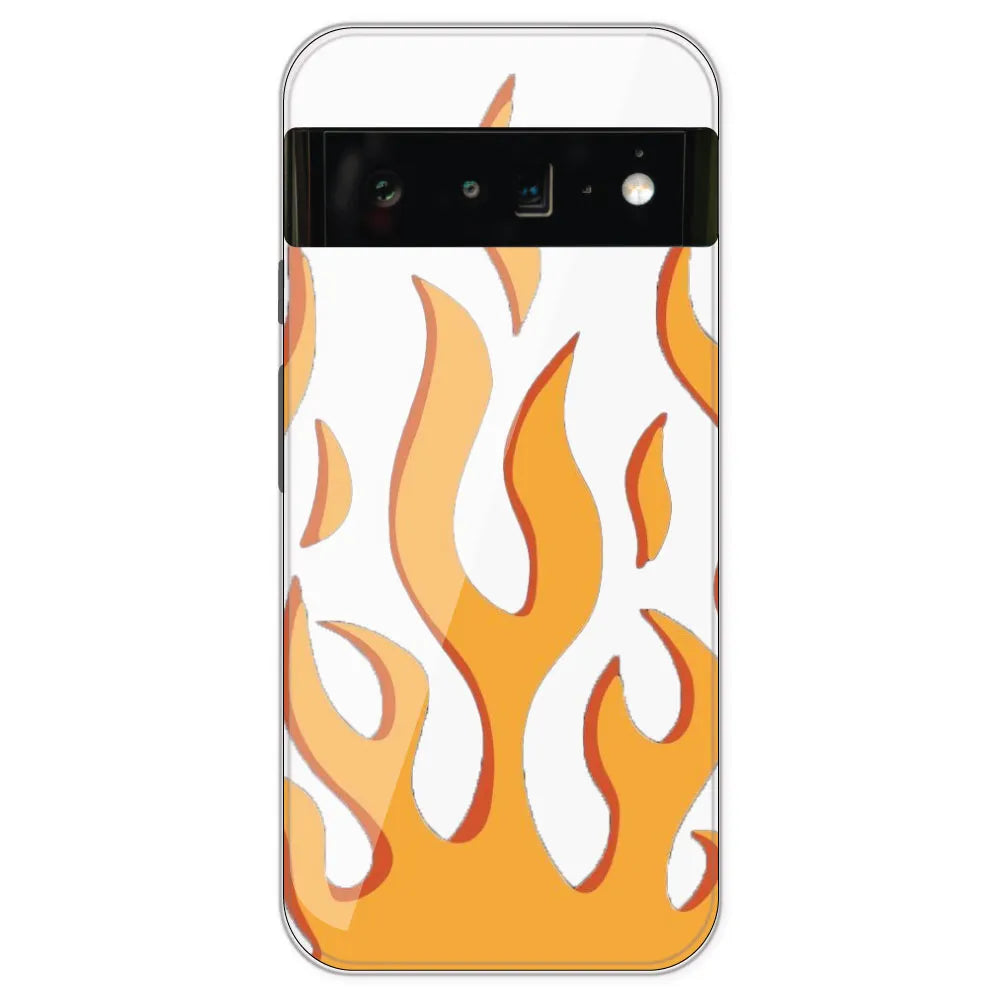 Orange Flames - Clear Printed Silicone Case For Google Pixel 6 Pro