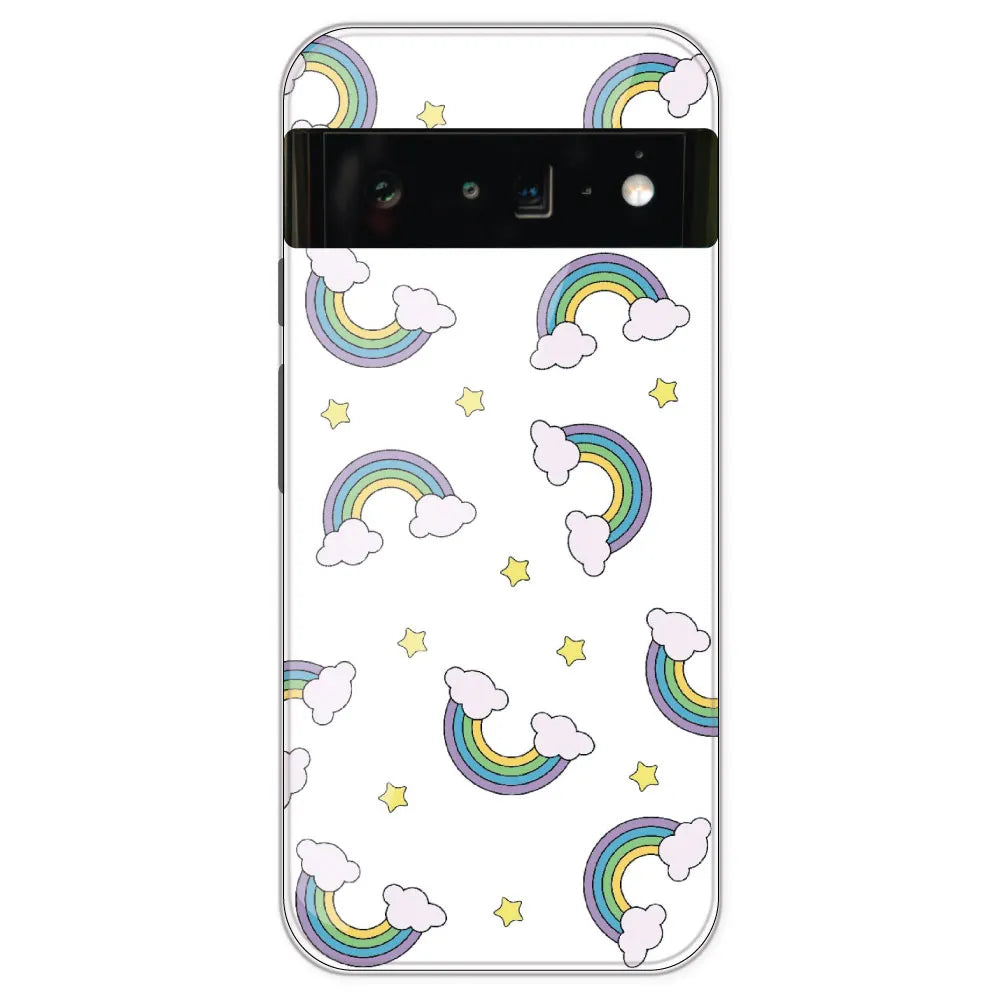 Rainbow With Clouds - Clear Printed Silicone Case For Google Pixel 6 Pro