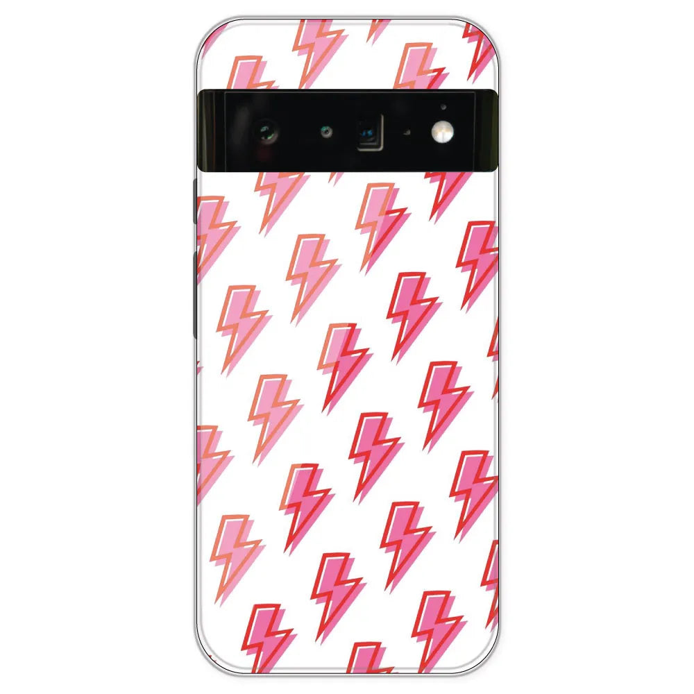 Pink Lightning Bolts - Clear Printed Silicone Case For Google Pixel 6 Pro