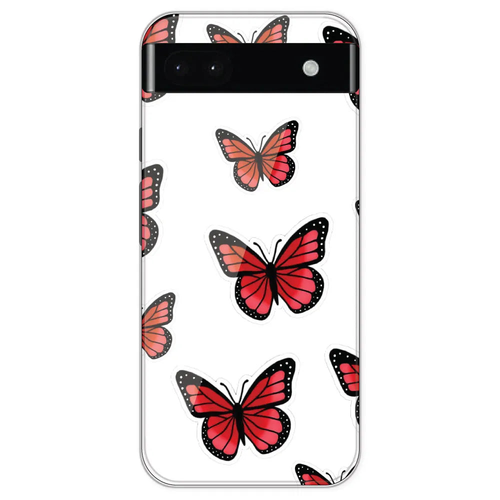 Red Butterfly - Clear Printed Silicone Case For Google Pixel 6A