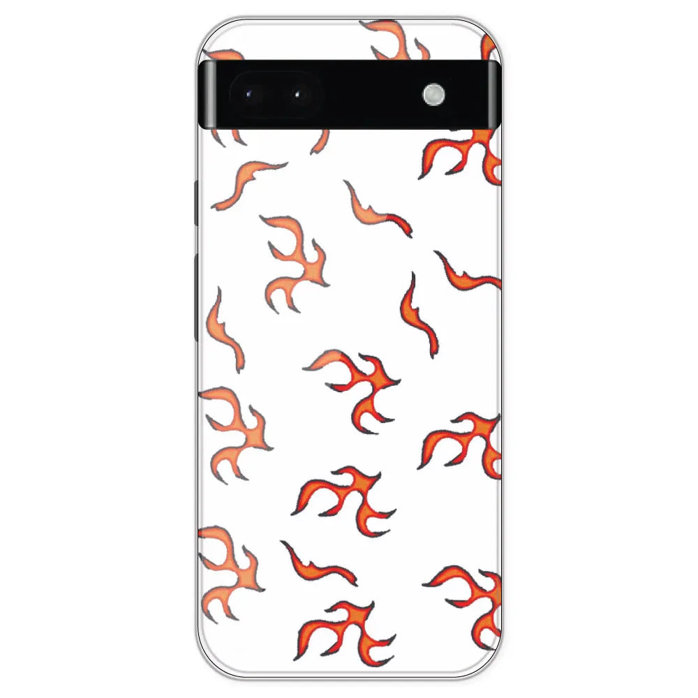 Orange Mini Flames - Clear Printed Silicone Case For Google Pixel 6A