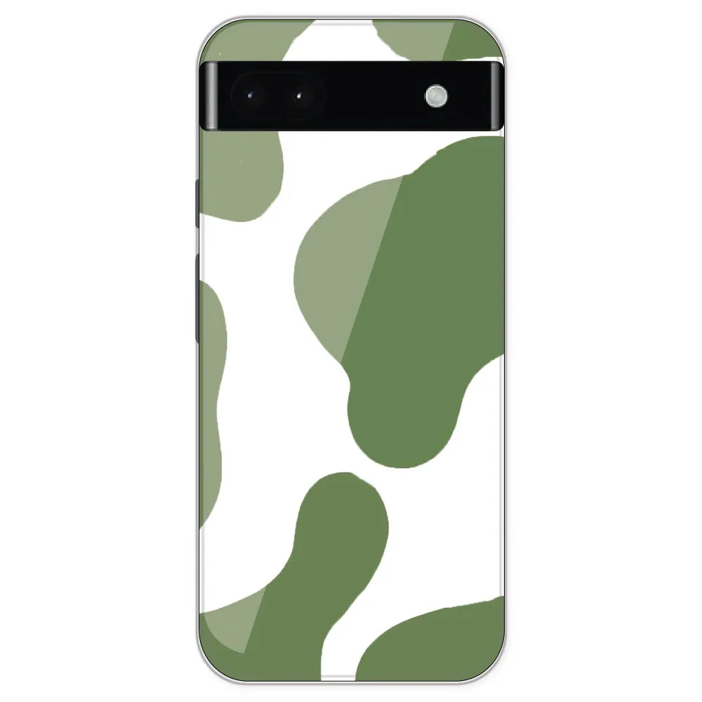Olive Green Cow Print - Clear Printed Silicone Case For Google Pixel 6A