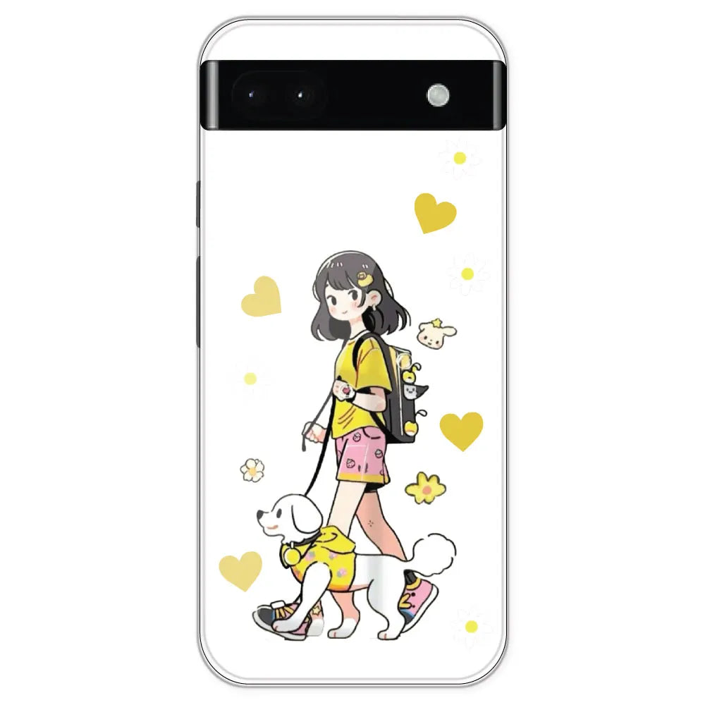 Yellow Girl And Dog - Clear Printed Silicone Case For Google Pixel 6A