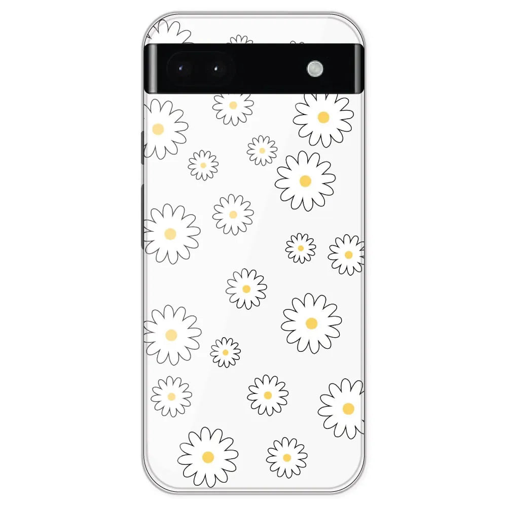 White Flowers - Clear Printed Silicone Case For Google Pixel 6A