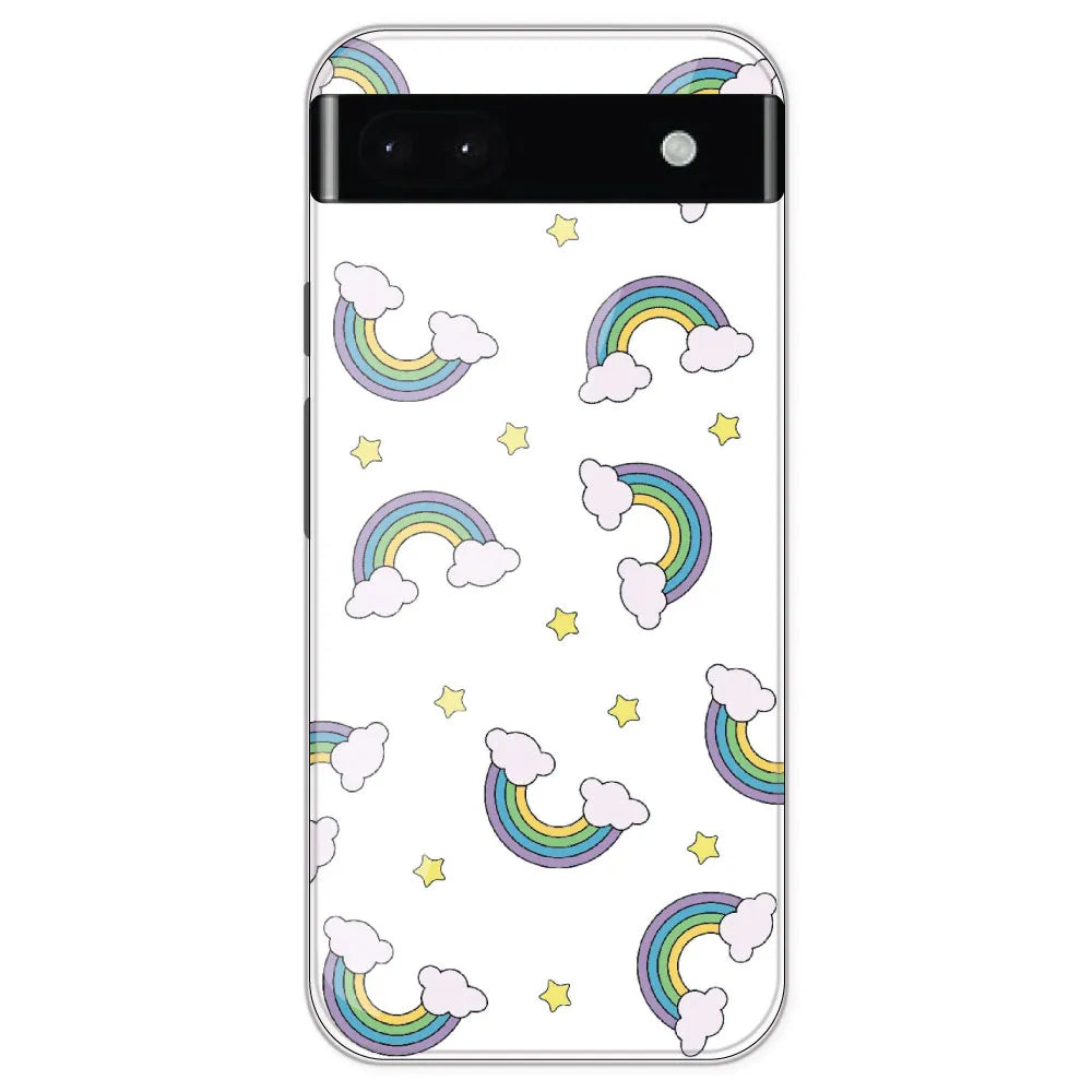 Rainbow With Clouds - Clear Printed Silicone Case For Google Pixel 6A
