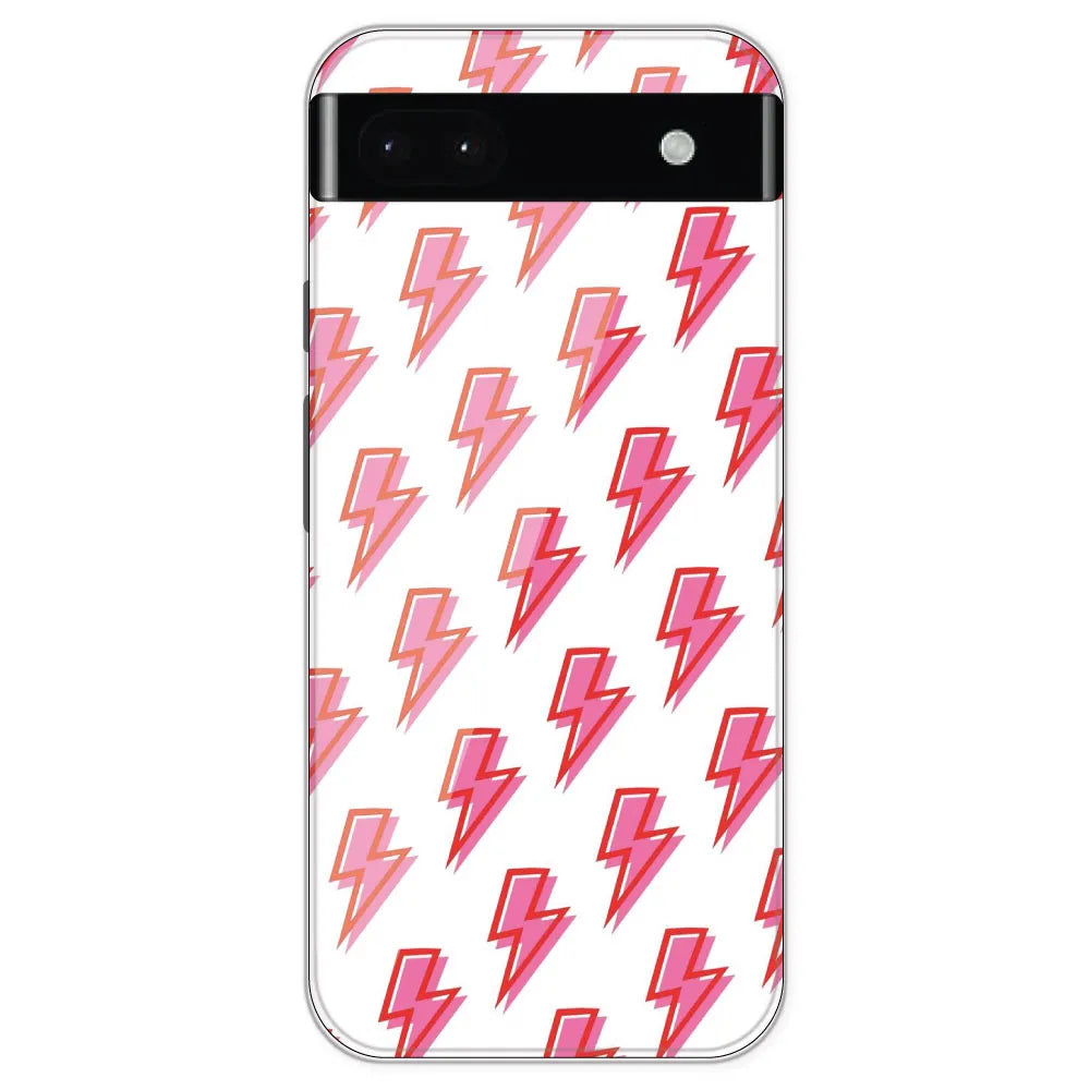 Pink Lightning Bolts - Clear Printed Silicone Case For Google Pixel 6A