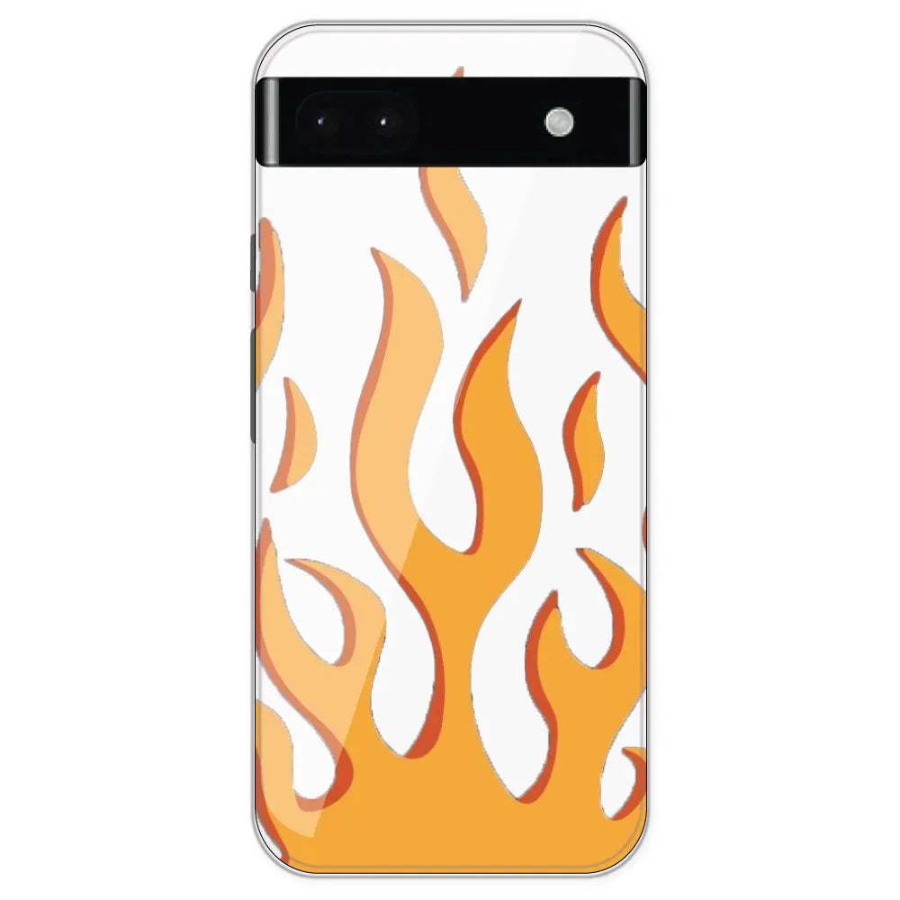 Orange Flames - Clear Printed Silicone Case For Google Pixel 6A