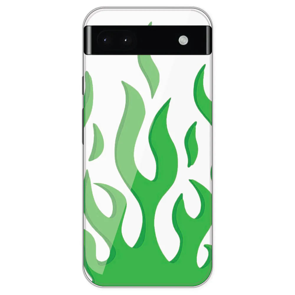 Green Flames - Clear Printed Silicone Case For Google Pixel 6A