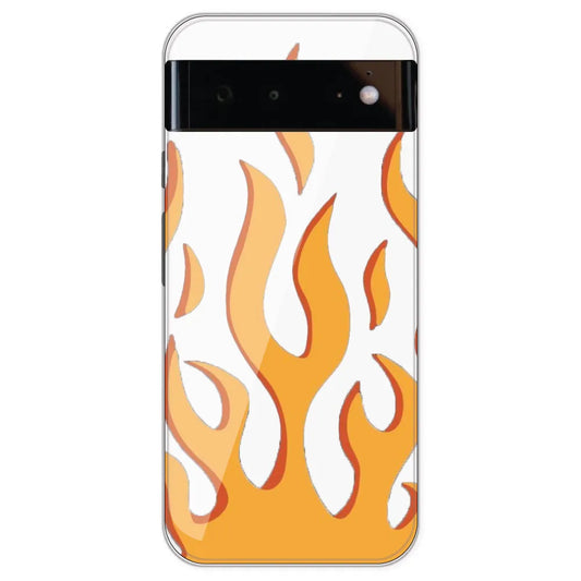 Orange Flames - Clear Printed Silicone Case For Google Pixel 6