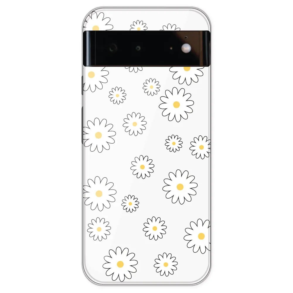 White Flowers - Clear Printed Silicone Case For Google Pixel 6