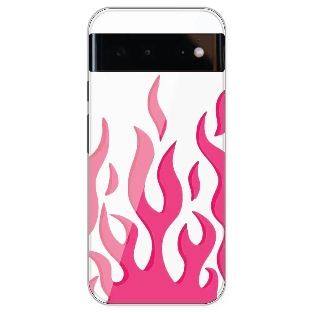 Pink Flames - Clear Printed Silicone Case For Google Pixel 6