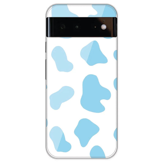 Blue Cow Print - Clear Printed Silicone Case For Google Pixel 6