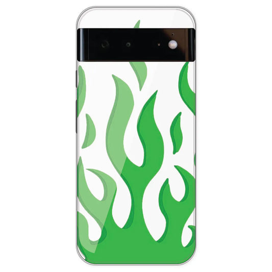 Green Flames - Clear Printed Silicone Case For Google Pixel 6