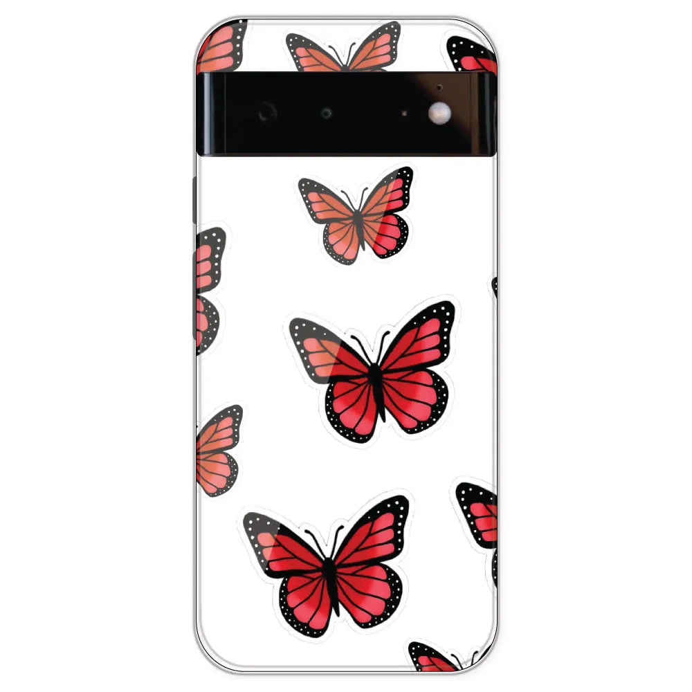 Red Butterfly - Clear Printed Silicone Case For Google Pixel 6