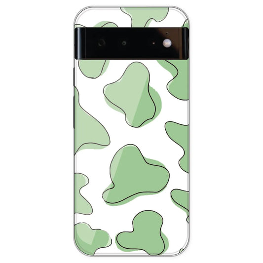Green Cow Print - Clear Printed Silicone Case For Google Pixel 6
