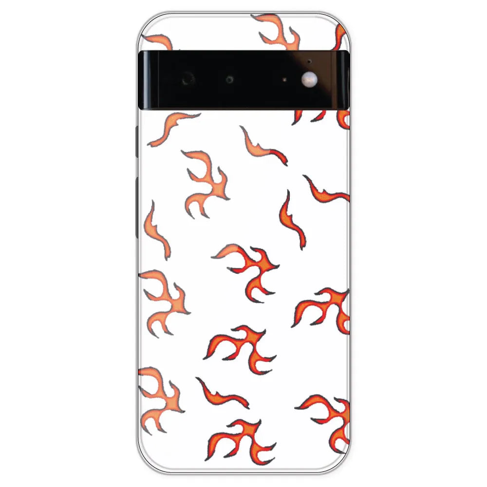 Orange Mini Flames - Clear Printed Silicone Case For Google Pixel 6