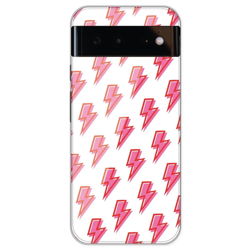 Pink Lightning Bolts - Clear Printed Silicone Case For Google Pixel 6