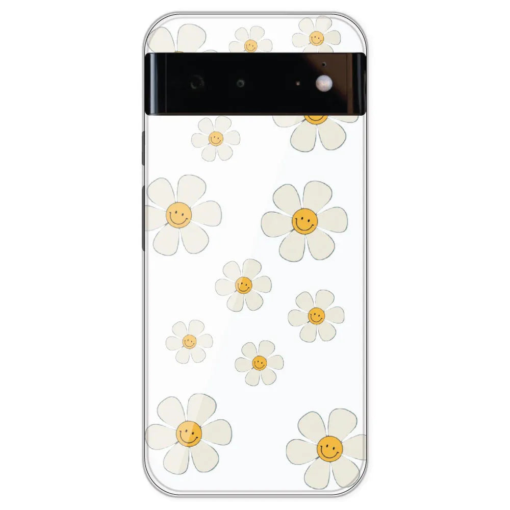 Smile Flowers - Clear Printed Silicone Case For Google Pixel 6