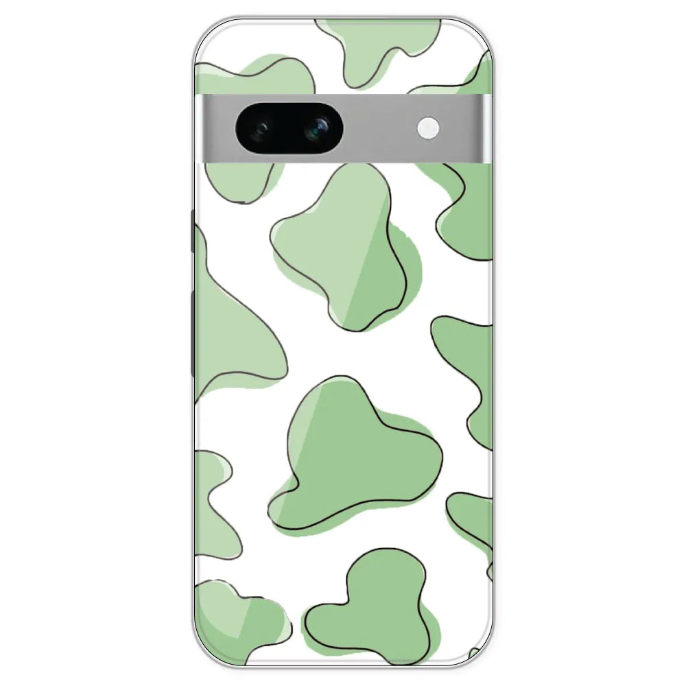 Green Cow Print - Clear Printed Silicone Case For Google Pixel 7A