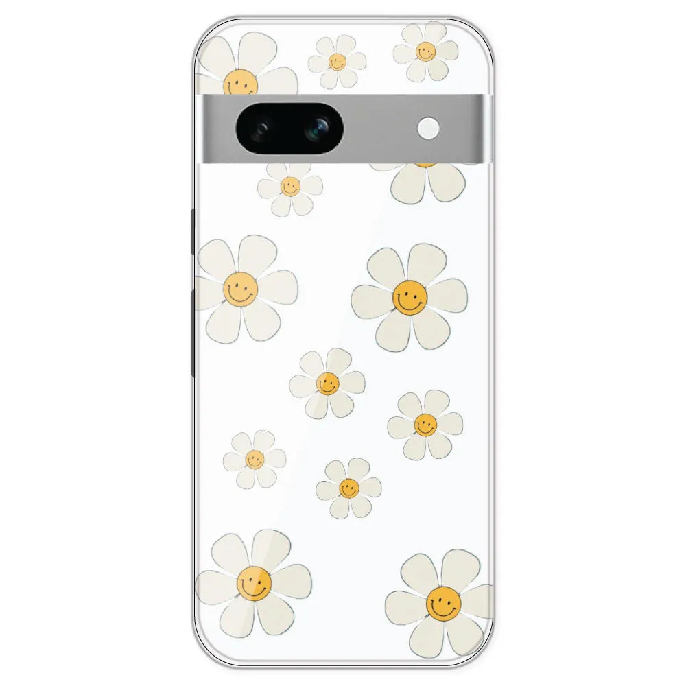 Smile Flowers - Clear Printed Silicone Case For Google Pixel 7A