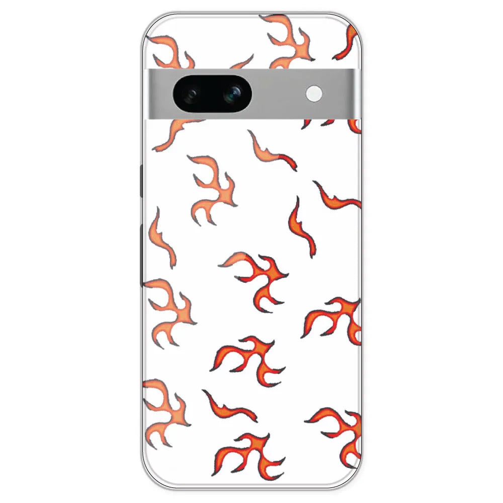 Orange Mini Flames - Clear Printed Silicone Case For Google Pixel 7A