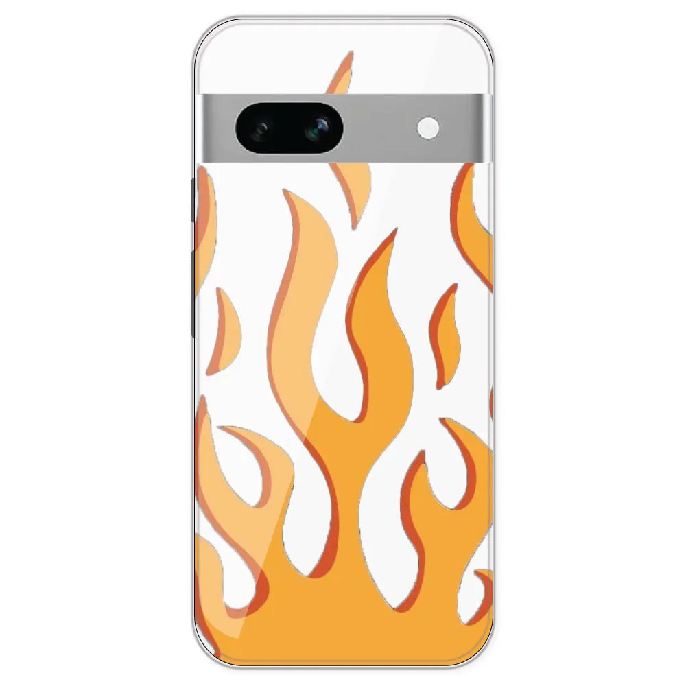 Orange Flames - Clear Printed Silicone Case For Google Pixel 7A
