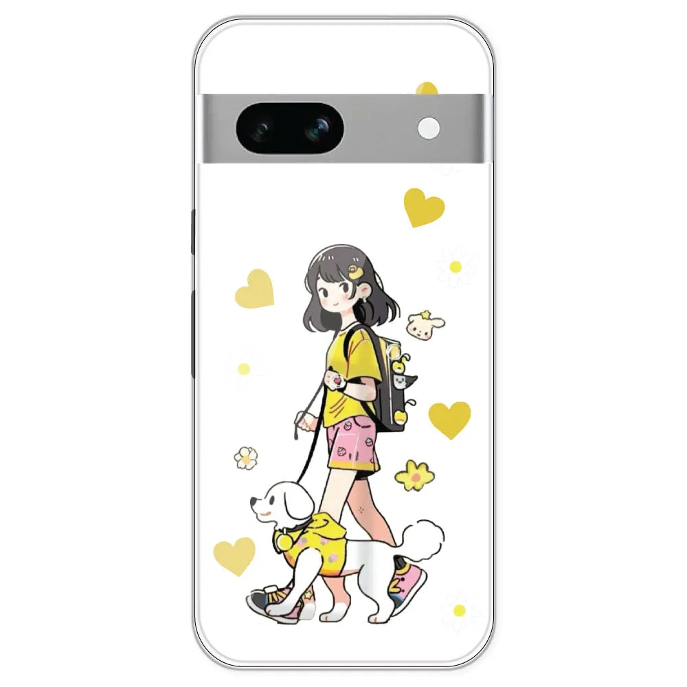 Yellow Girl And Dog - Clear Printed Silicone Case For Google Pixel 7A