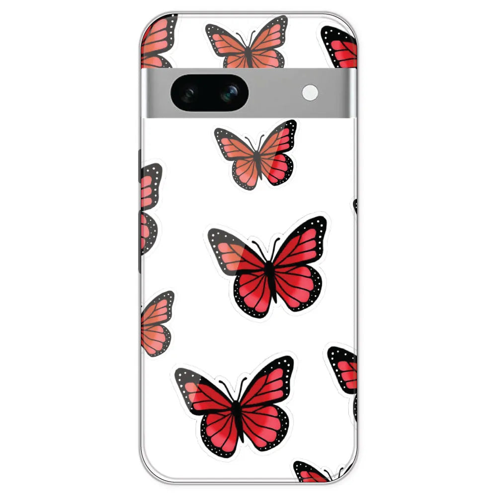 Red Butterfly - Clear Printed Silicone Case For Google Pixel 7A