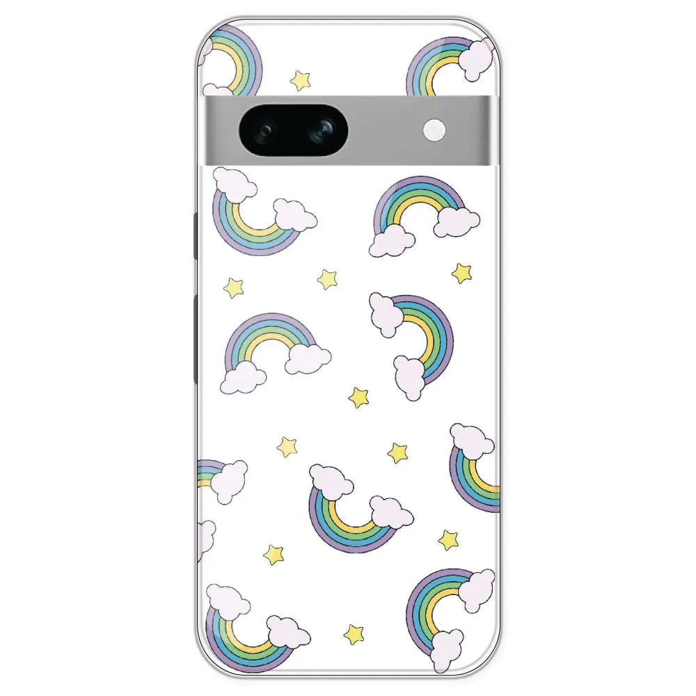 Rainbow With Clouds - Clear Printed Silicone Case For Google Pixel 7A