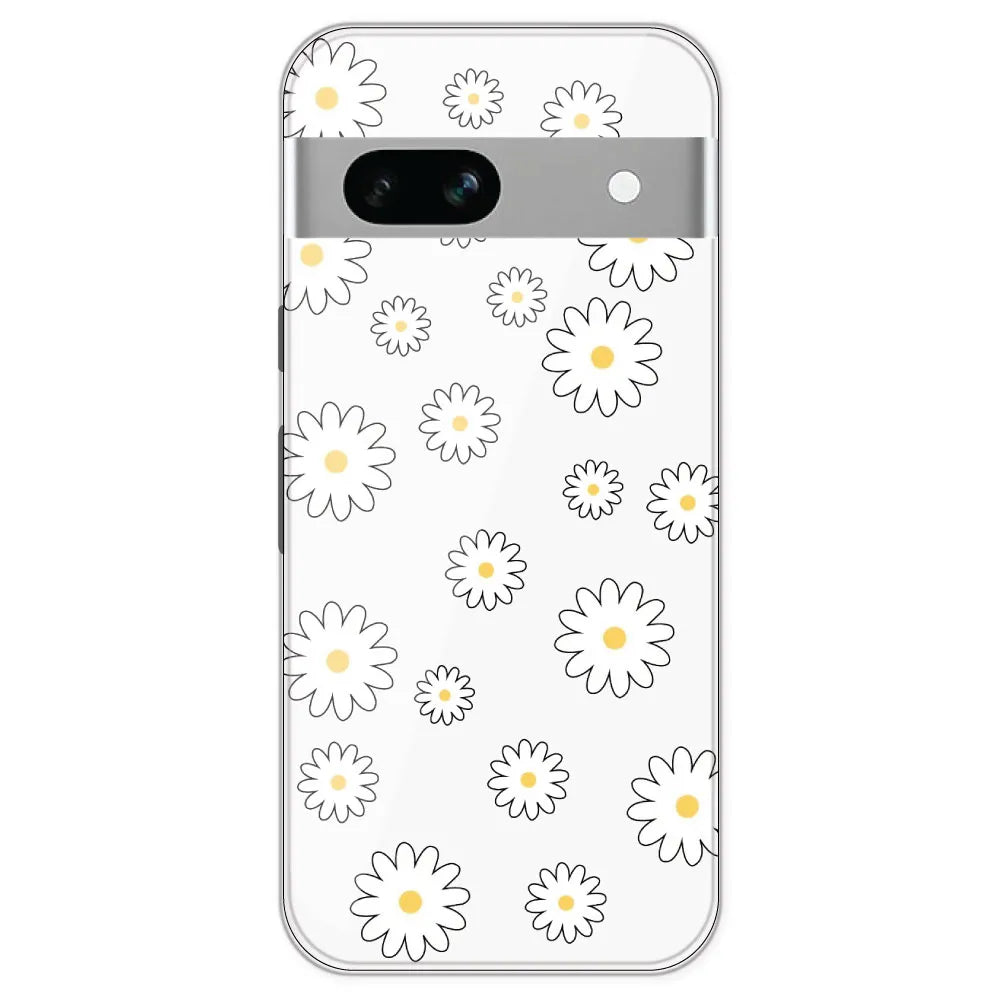 White Flowers - Clear Printed Silicone Case For Google Pixel 7A