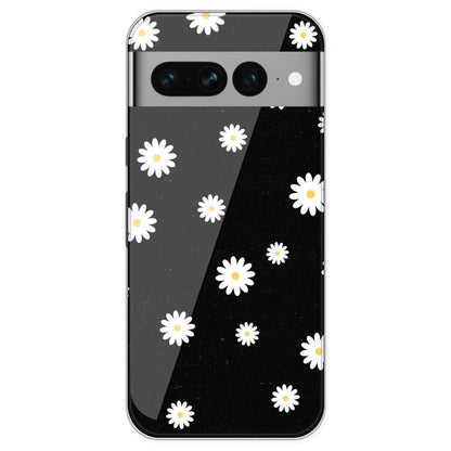 White And Black Flower - Printed Silicone Case For Google Pixel 7 Pro