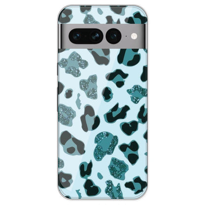 Blue Leopard Glitter Print - Printed Silicone Case For Google Pixel 7 Pro