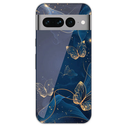 Blue With Gold Butterflies - Printed Silicone Case For Google Pixel 7 Pro
