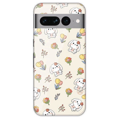 Cute Bunny & Flowers - Printed Silicone Case For Google Pixel 7 Pro