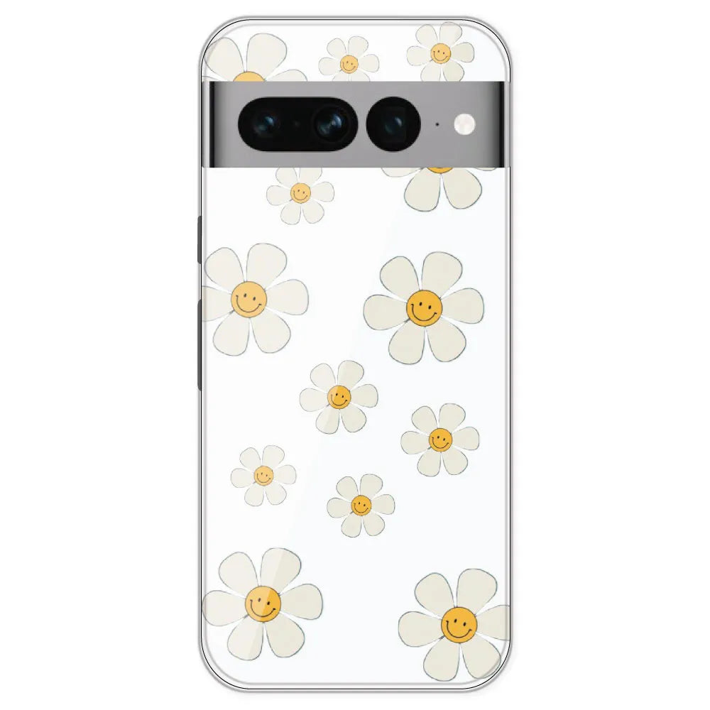 Smile Flowers - Clear Printed Silicone Case For Google Pixel 7 Pro