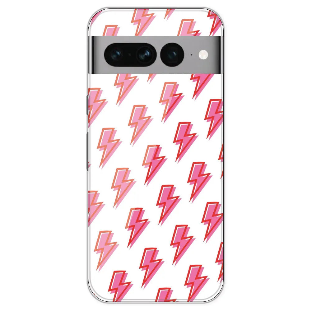 Pink Lightning Bolts - Clear Printed Silicone Case For Google Pixel 7 Pro