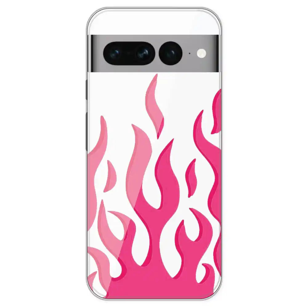 Pink Flames - Clear Printed Silicone Case For Google Pixel 7 Pro