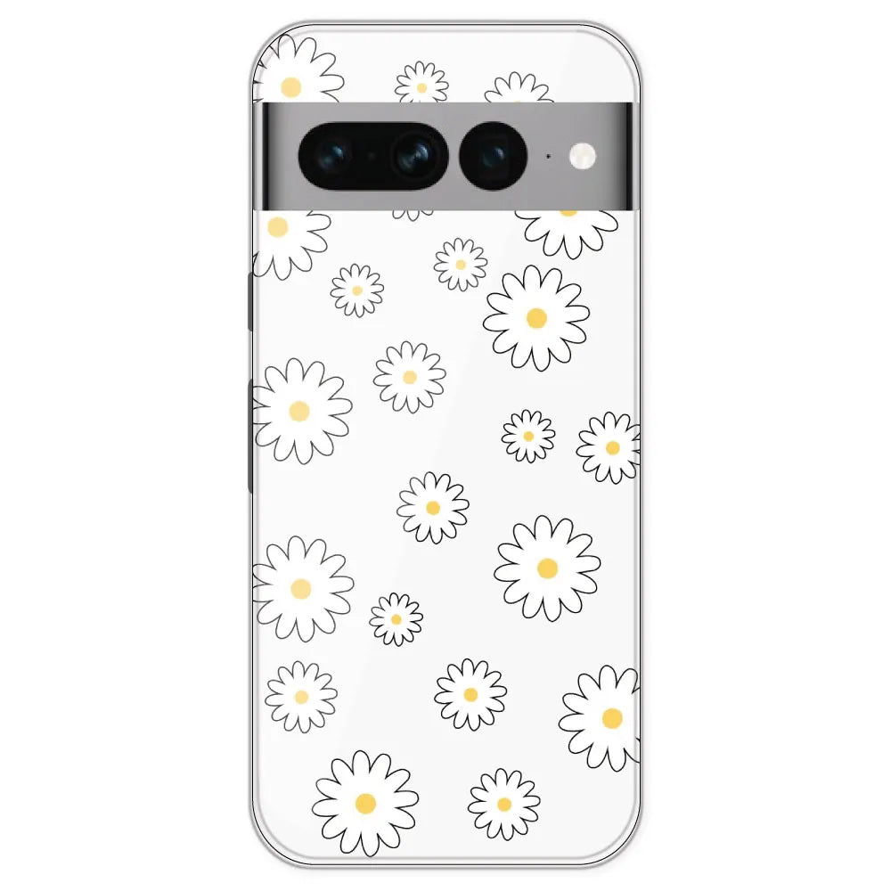 White Flowers - Clear Printed Silicone Case For Google Pixel 7 Pro
