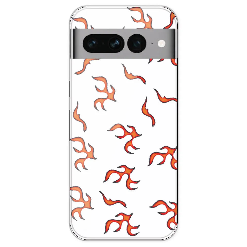 Orange Mini Flames - Clear Printed Silicone Case For Google Pixel 7 Pro
