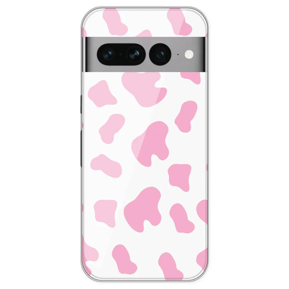 Pink Cow Print - Clear Printed Silicone Case For Google Pixel 7 Pro