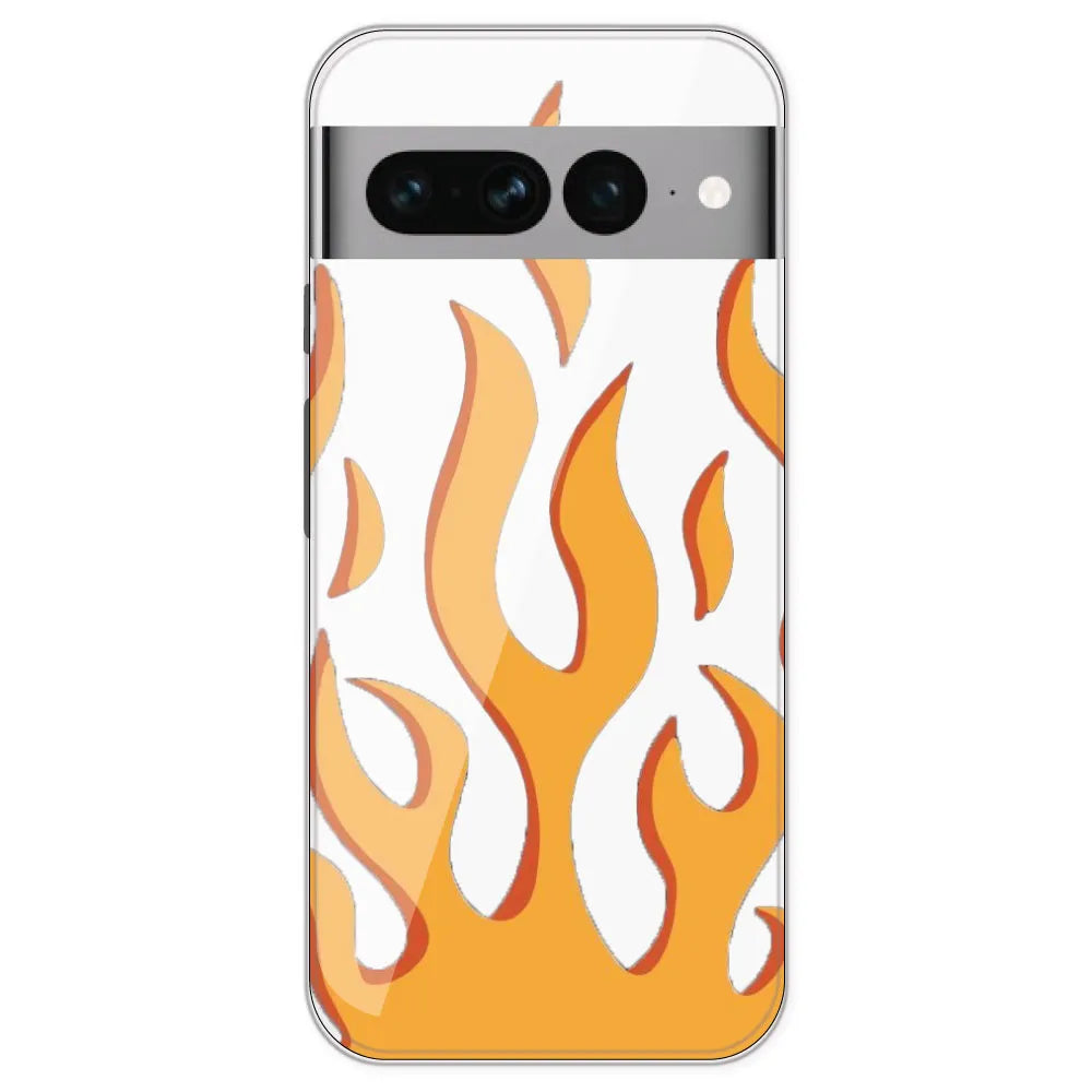 Orange Flames - Clear Printed Silicone Case For Google Pixel 7 Pro