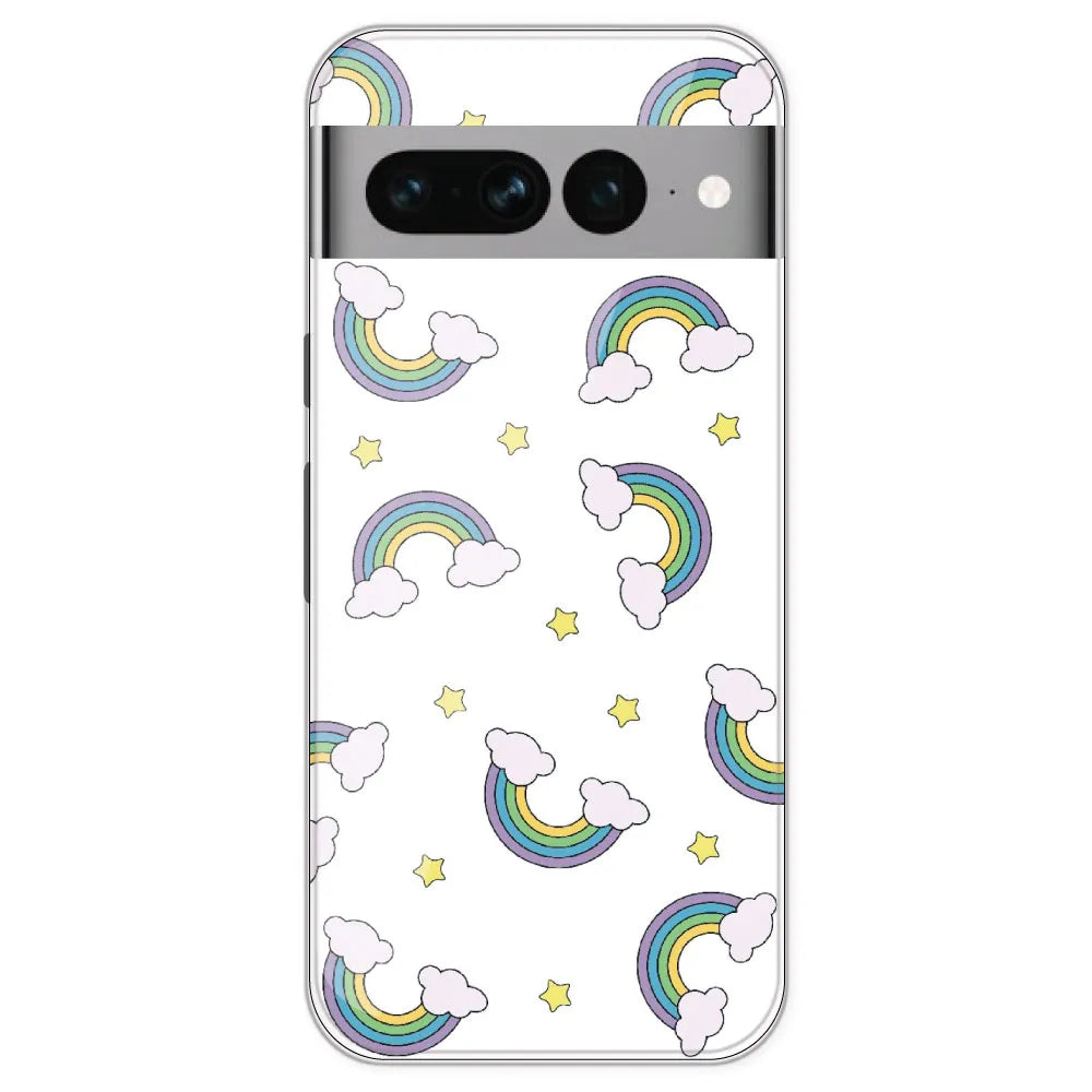 Rainbow With Clouds - Clear Printed Silicone Case For Google Pixel 7 Pro