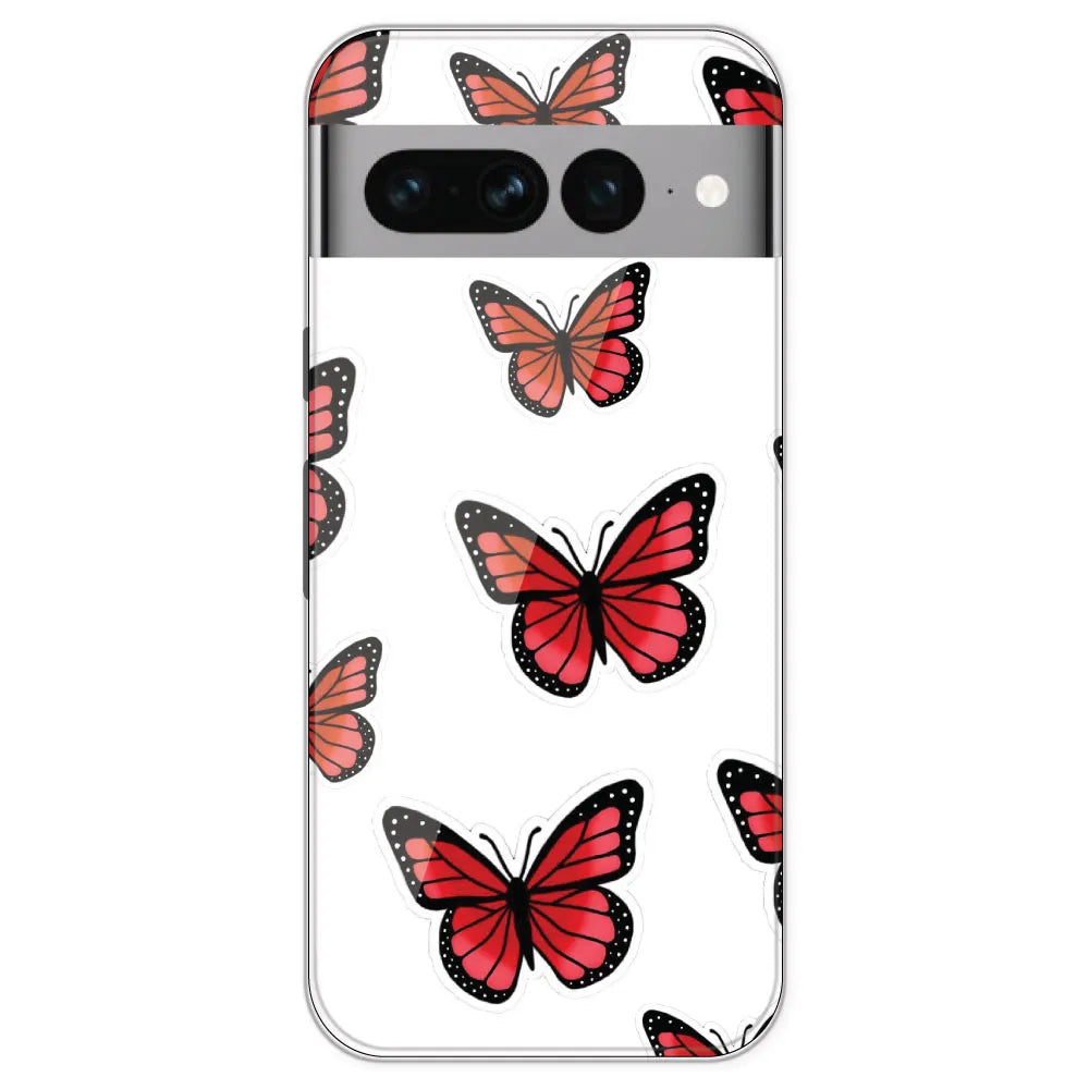 Red Butterfly - Clear Printed Silicone Case For Google Pixel 7 Pro