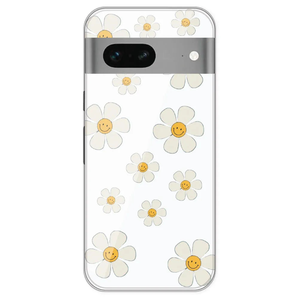 Smile Flowers - Clear Printed Silicone Case For Google Pixel 7