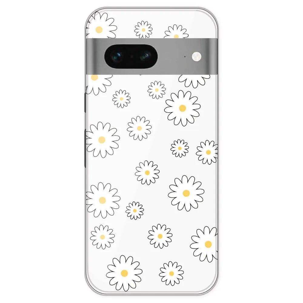 White Flowers - Clear Printed Silicone Case For Google Pixel 7
