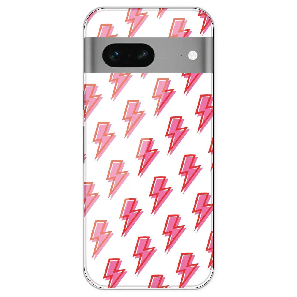 Pink Lightning Bolts - Clear Printed Silicone Case For Google Pixel 7